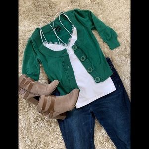 Emerald Green Cropped Cardigan Sweater